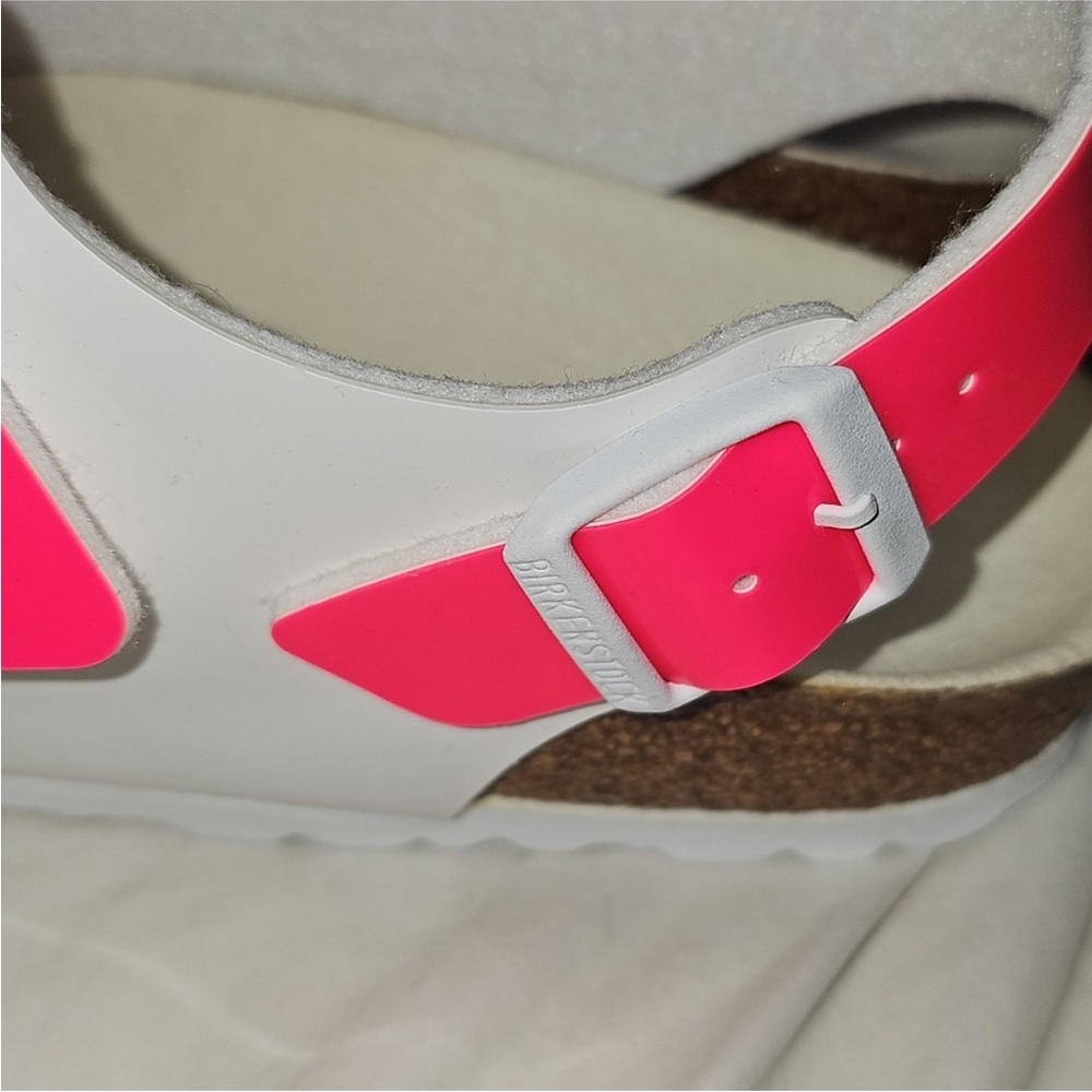 Birkenstock Womens Vegan Sandals L9-M7 40 Hot Pink & White Nwts - Picture 4 of 14